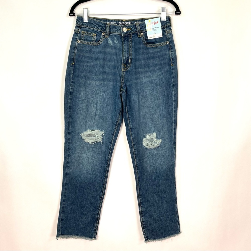 Cat and Jack Ankle Straight High Rise Stretch Girls Blue Jeans Sz 14 NWT